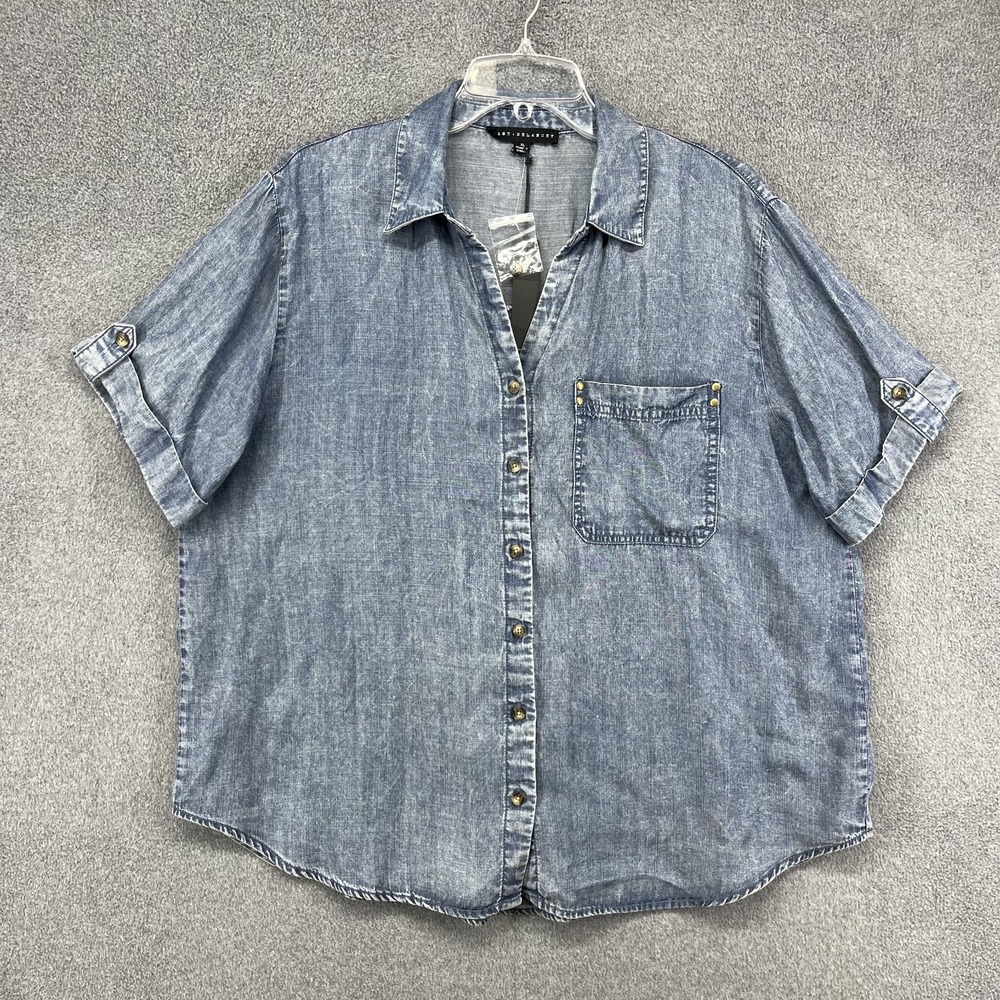 Jane & Delancey Top Womens XL Chambray Blue Pocket Shirt‎ Tunic Button Lyocell